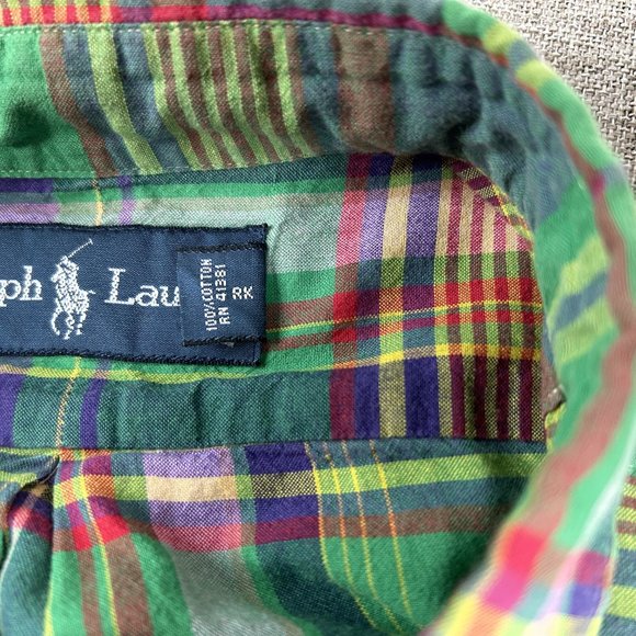 Ralph Lauren Button Down Shirt Men's L Green Colorful Plaid Preppy Casual - Picture 13 of 14